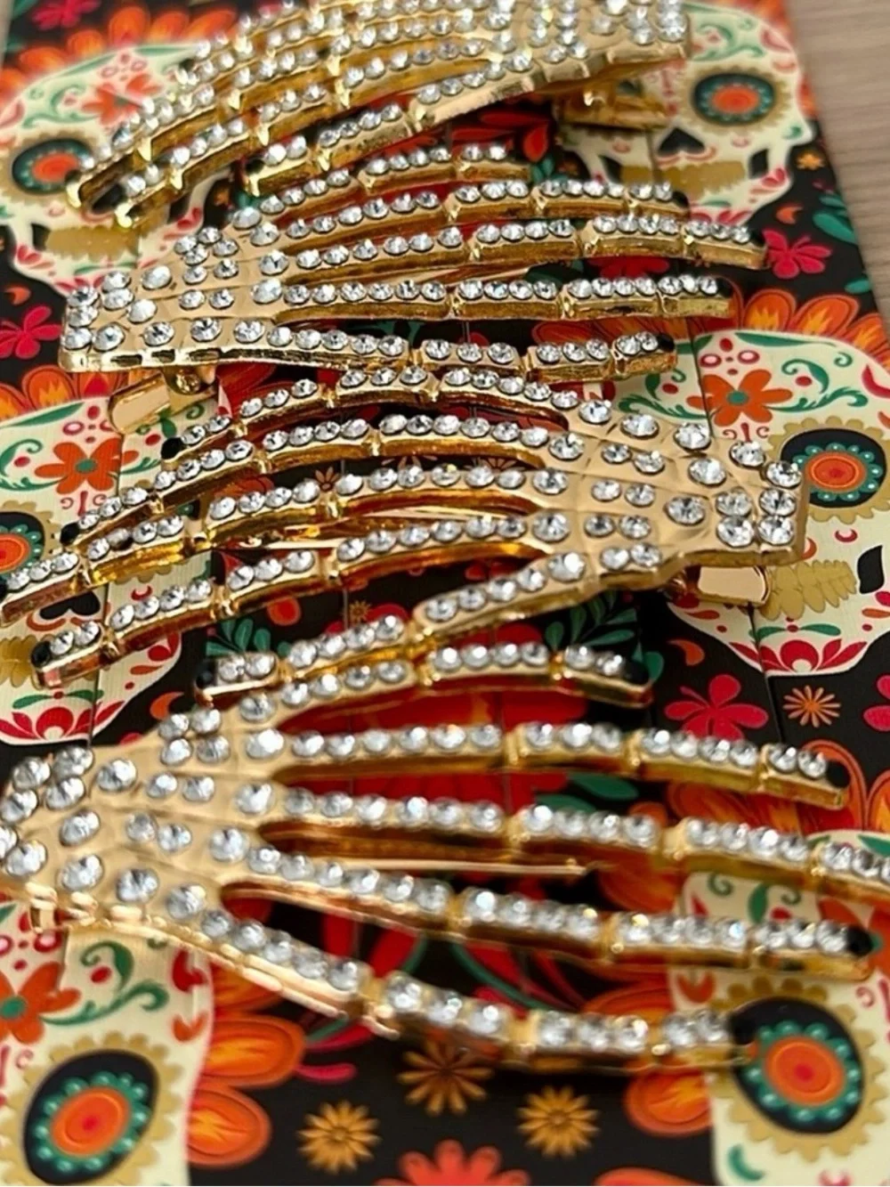 Piper K Gold Rhinestone Skeleton Hand Hair Clips - Gold